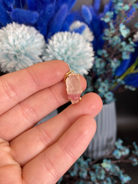 Turmalin in Quarz Anhänger (vergoldetes 925 Silber, A99)