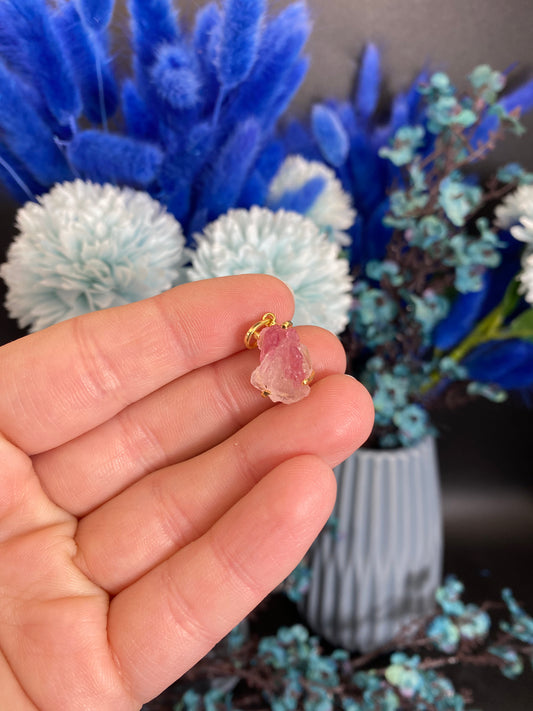 Turmalin in Quarz Anhänger (vergoldetes 925 Silber, E99)