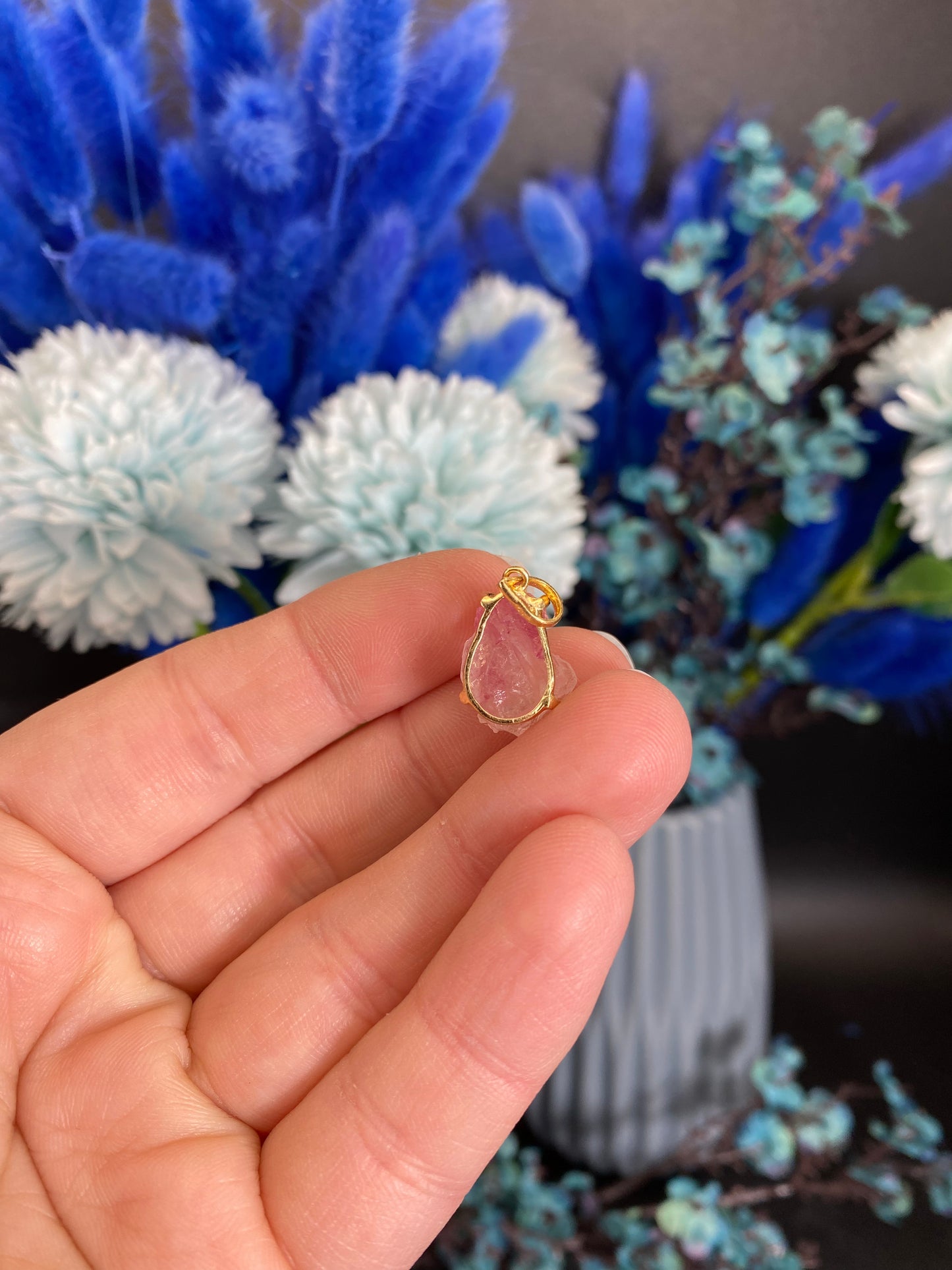 Turmalin in Quarz Anhänger (vergoldetes 925 Silber, E99)